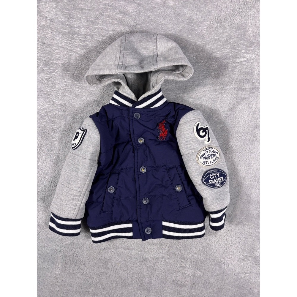 Ralph Lauren Jacket Baby 9 Months Blue Colorblock Long Sleeve Quilted Hooded